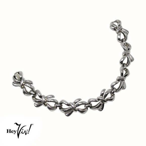 Vintage Crown Trifari Silver Tone Ribbon Bow Linked Bracelet 7 1/4" - Hey Viv - Picture 5 of 6